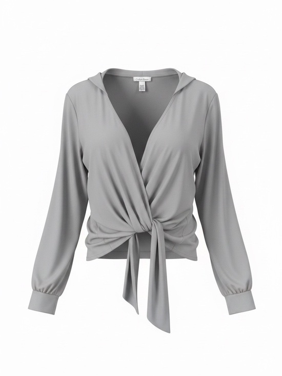 Calvin Klein Tops - Calvin Klein Light Gray Tie-Front Wrap Blouse